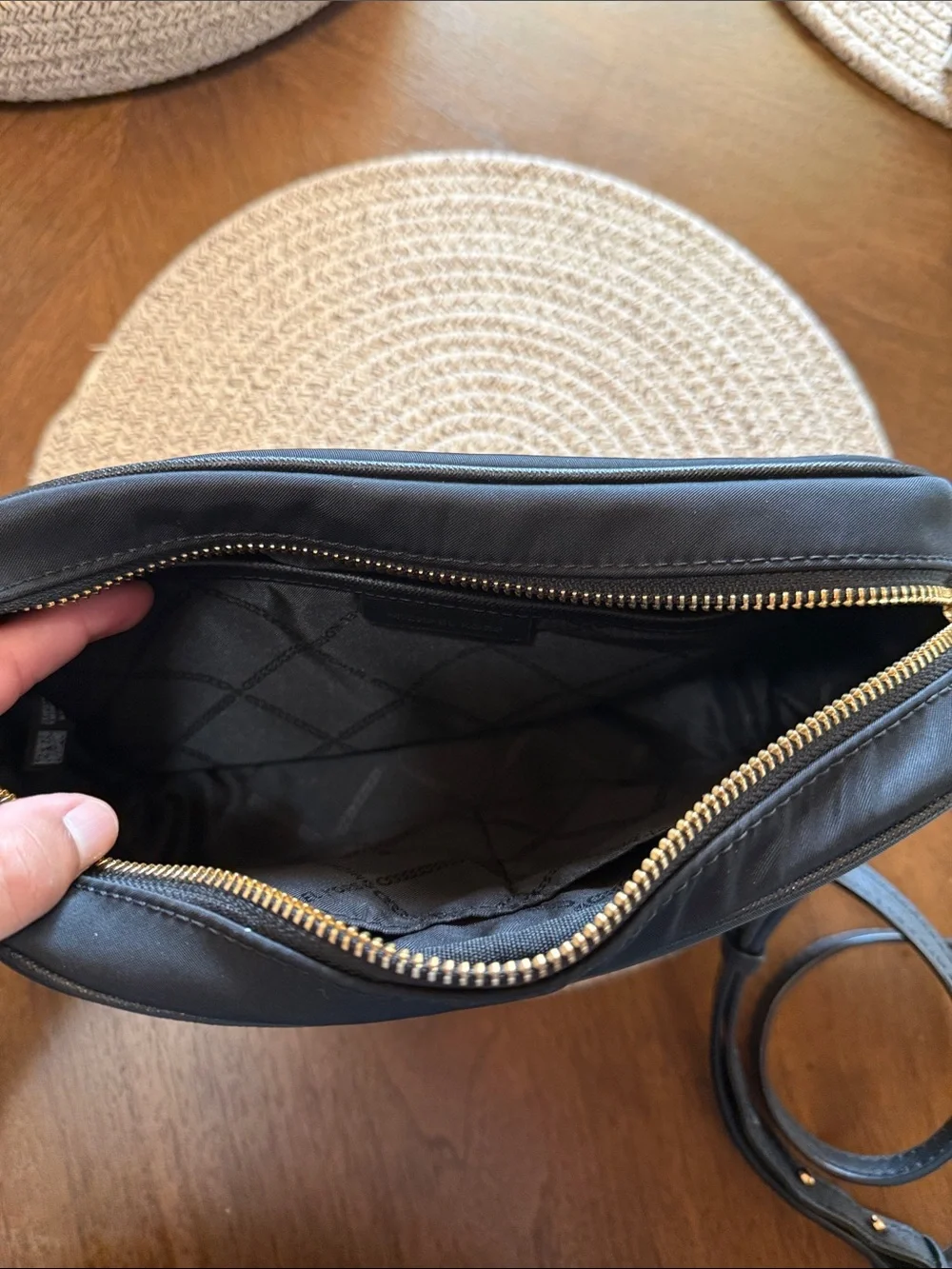 Michael Kors Nylon Black Crossbody Bag with Gold Accents